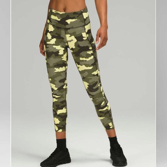 Lululemon Leggings Fast and Free High Rise Crop 23" Camo - Picture 1 of 12